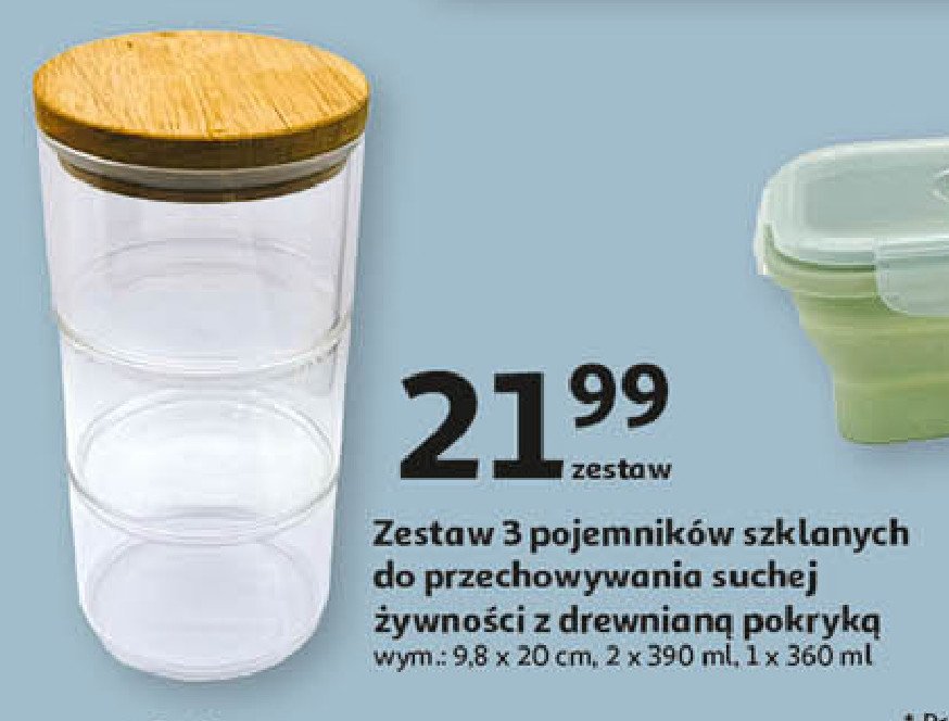 Pojemnik szklany z drewnianą pokrywką 2 x 390 ml + 360 ml Actuel promocja