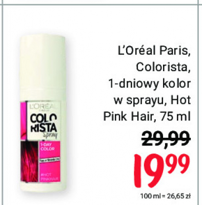Farba do włosów w sprayu 1-dniowa hot pinkhair L'oreal colorista spray promocja