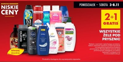Wszystkie żele pod prysznic 2+1 gratis promocja w Biedronka