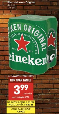 Piwo Heineken Original 4x0,5l puszka promocja w Delikatesy Centrum