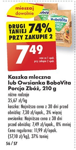 Kaszka mleczna manna bananowo-brzoskwiniowa Bobovita porcja zbóż promocja