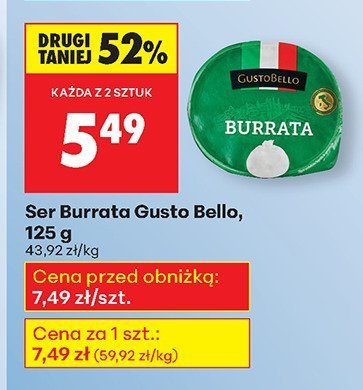 Ser Burrata Gusto Bello 125 g promocja w Biedronka