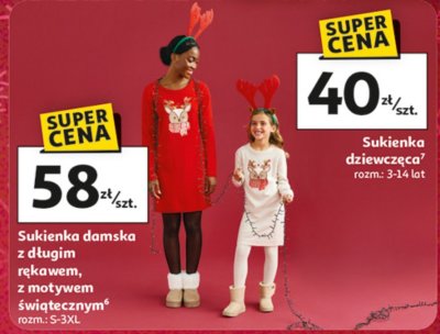 Sukienka damska z długim rękawem, z motywem świątecznym promocja w Auchan