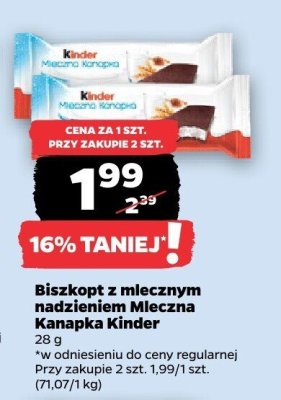 Biszkopt z mlecznym nadzieniem Mleczna Kanapka Kinder promocja w Netto