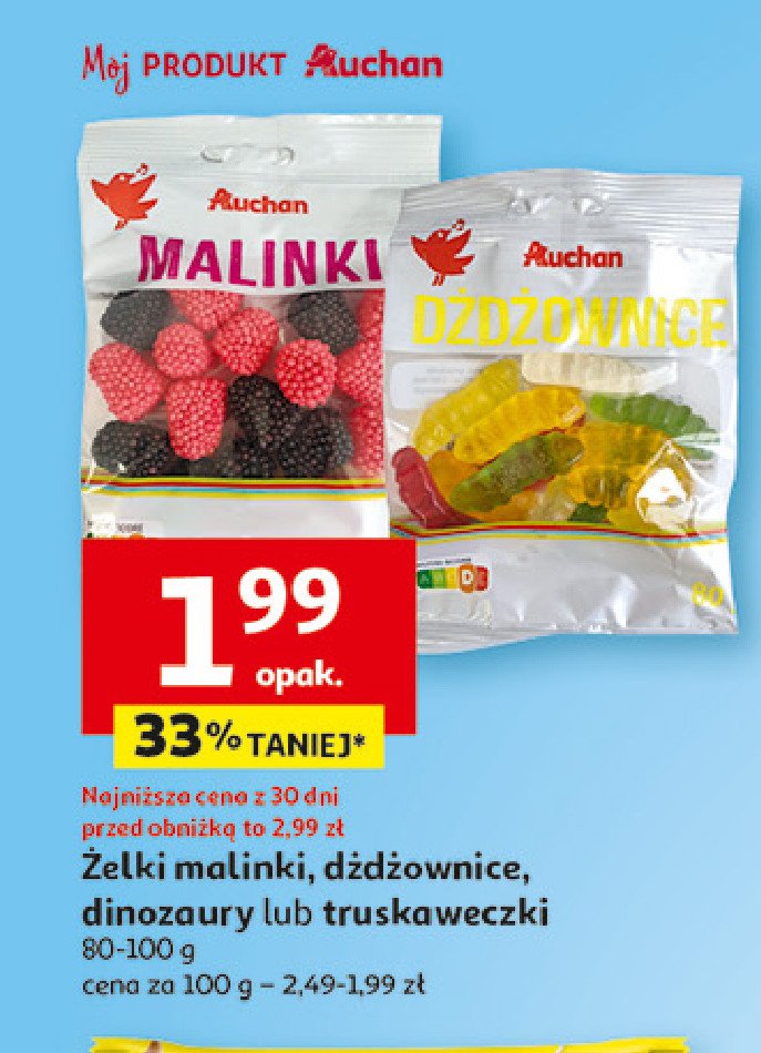 Żelki dźdźownice Auchan różnorodne (logo czerwone) promocja w Auchan