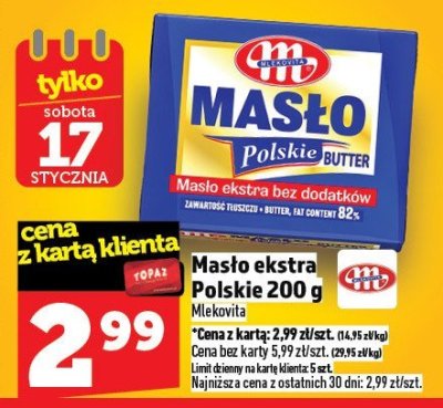 Masło ekstra Polskie 200 g Mlekovita promocja w TOPAZ
