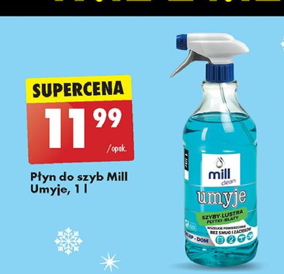 Płyn do mycia szyb luster MILL promocja w Biedronka