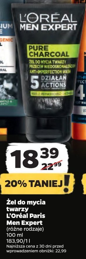 Żel do mycia twarzy przeciw niedoskonałościom L'oreal men expert pure charcoal promocja