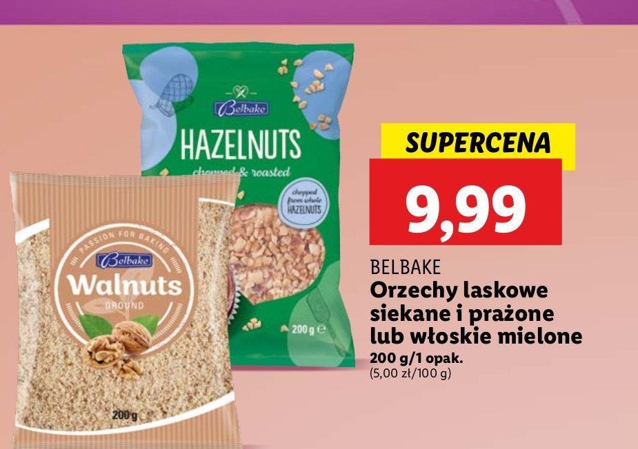 Orzechy laskowe siekane i prażone Belbake promocja