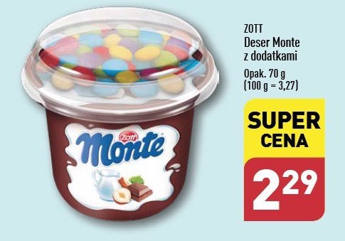 Deser czekoladowo orzechowy z drażami Zott monte top cup promocja