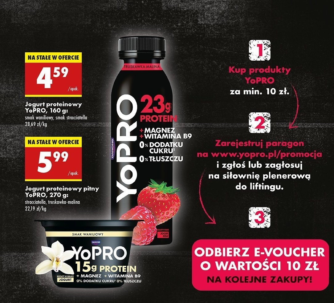 Jogurt truskawka-malina Danone yopro promocja