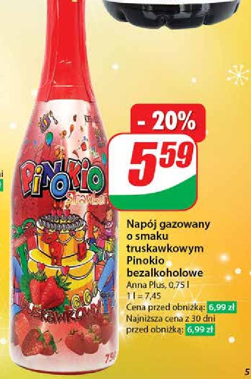 Napoj gazowany PINOKIO promocja w Dino