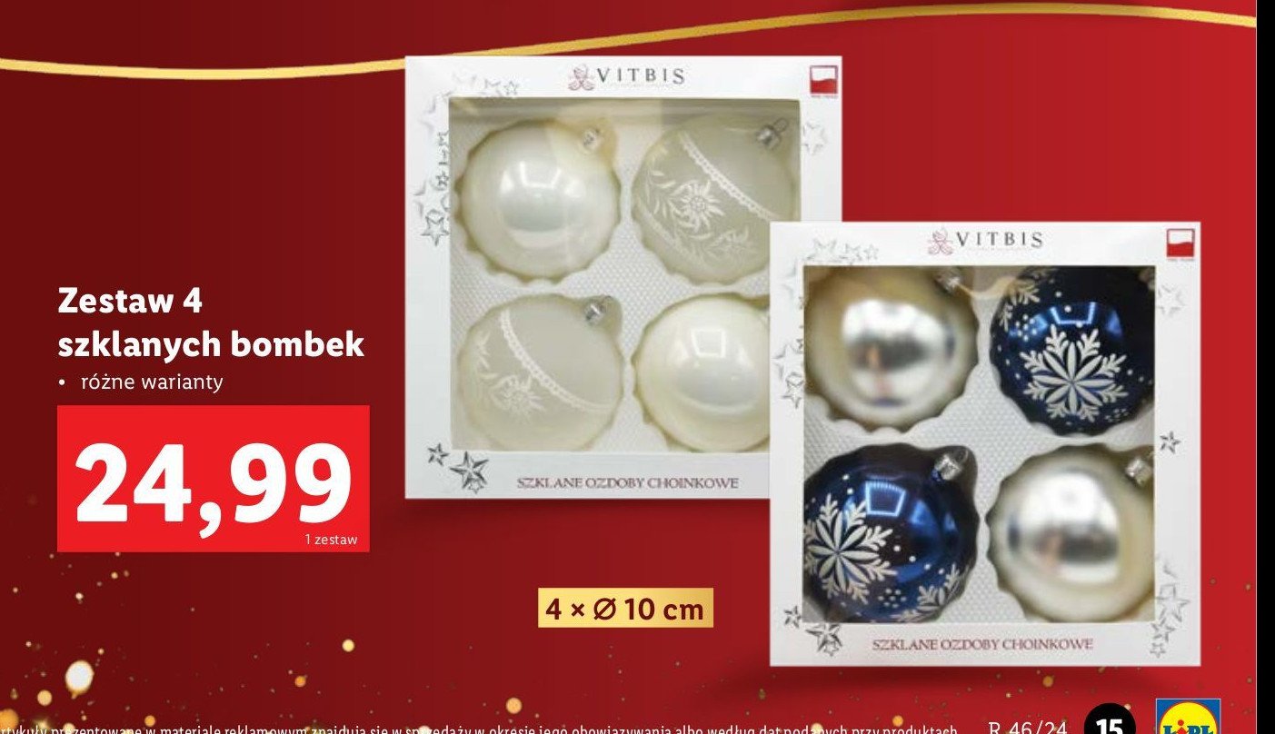 Bombki szklane dekerowane 10 cm Vitbis promocja w Lidl