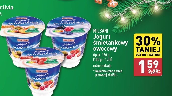 Jogurt śmietankowy owoce leśne Milsani promocja w Aldi