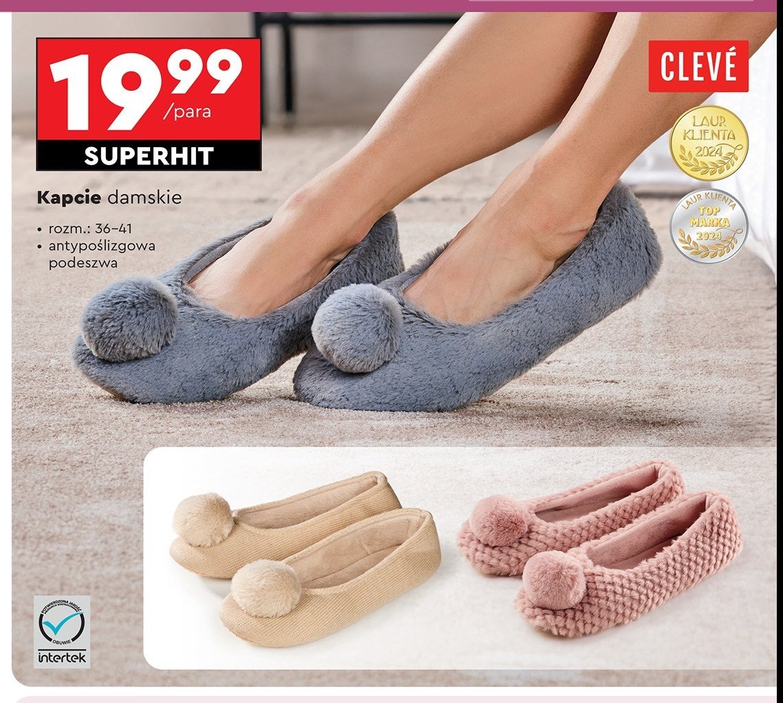 Kapcie damskie rozm. 36-41 Cleve promocja w Biedronka