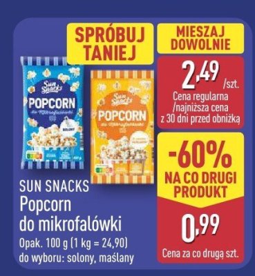 Popcorn do mikrofalówki SUN SNACKS promocja w Aldi