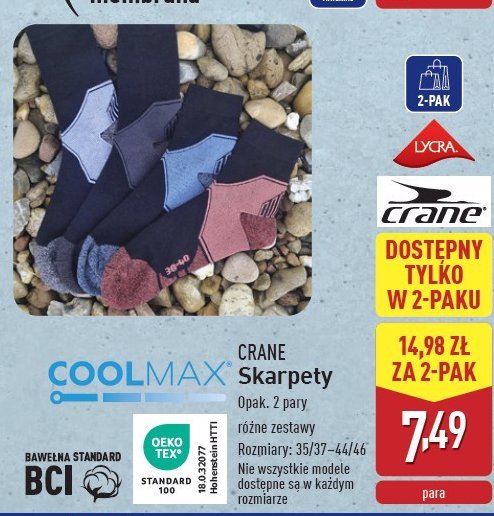 Skarpety outdoorowe 35/37 CRANE promocja w Aldi