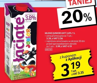 Mleko junior UHT 3,8% Łaciate 1L promocja w Selgros