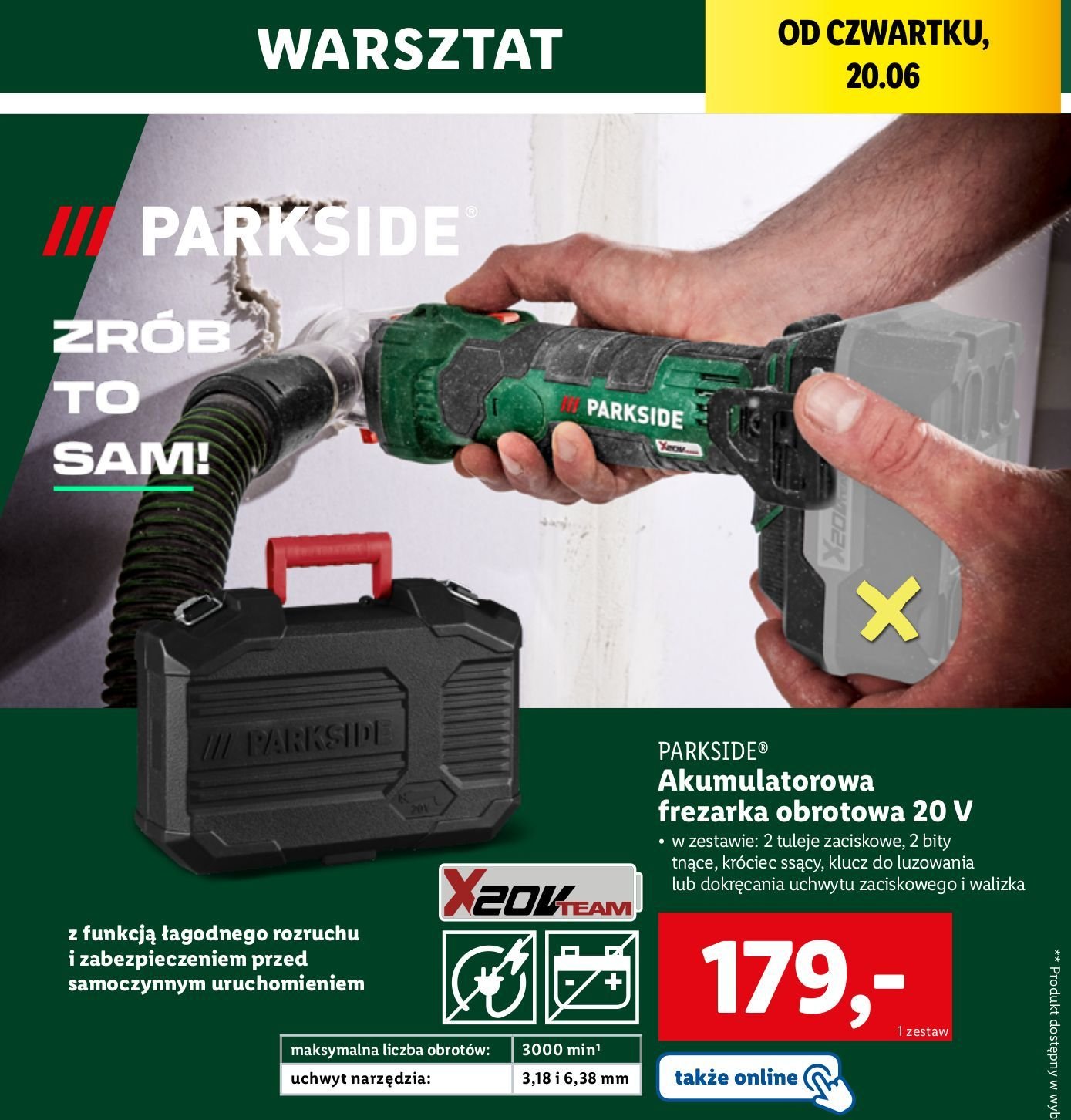 Frezarka akumulatorowa 20v Parkside promocja