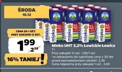 Mleko UHT 3,2% Łowickie  promocja w Netto