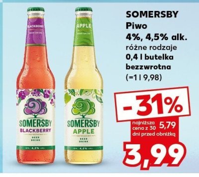 Piwo Somersby 4%, 4,5% alk. różne rodzaje 0,4 l butelka bezwrotna promocja w Kaufland