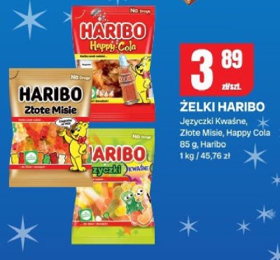 Żelki Haribo jeżyczki kwaśne, złote misie, happy cola promocja w Chorten