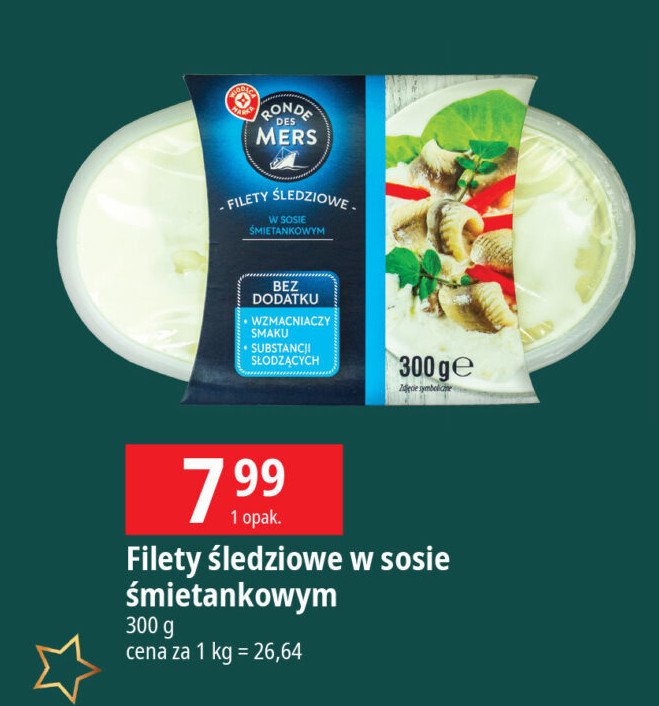 Filety śledziowe w sosie śmietankowym Wiodąca marka ronde des mers promocja w Leclerc