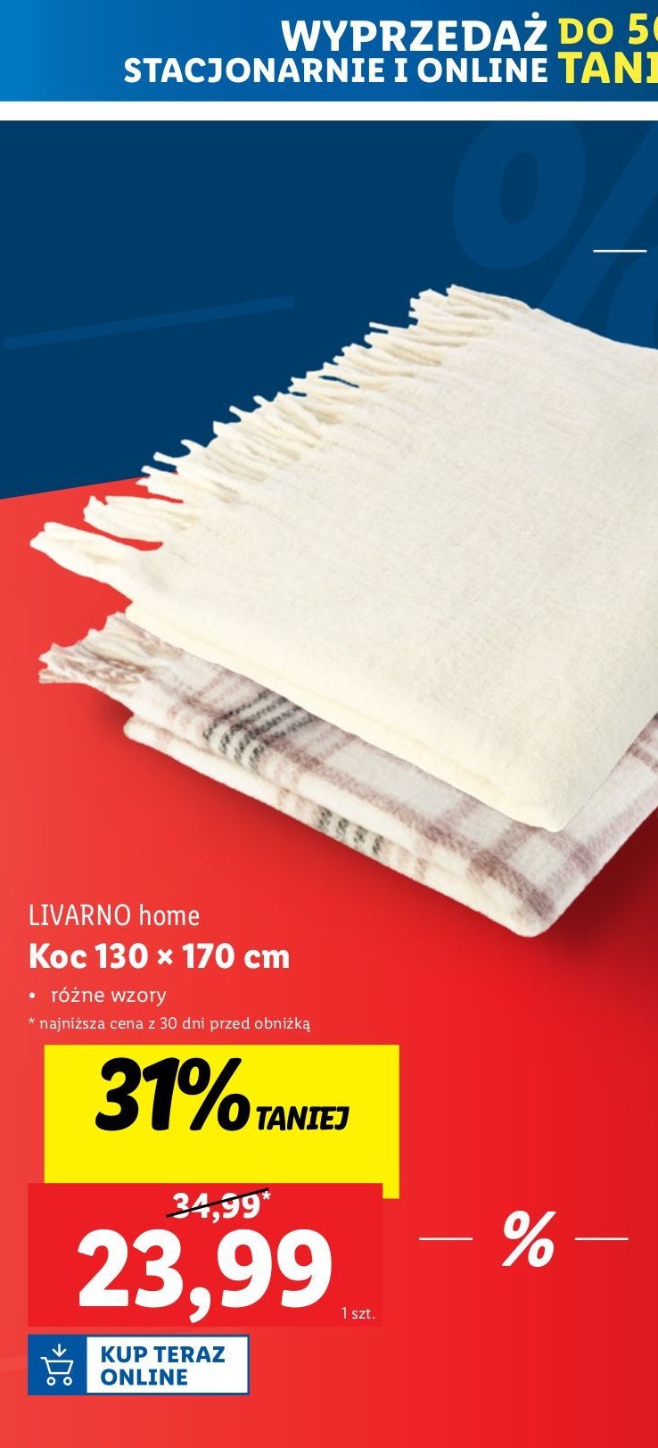 Koc z frędzlami 130 x 170 cm LIVARNO HOME promocja