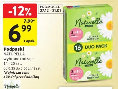 Podpaski Naturella wybrane rodzaje promocja w Intermarche