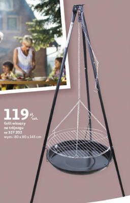 Grill wiszący okrągły na trójnogu 80 x 80 x 145 cm promocja