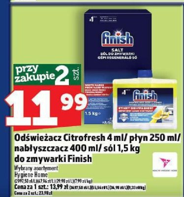 Odświeżacz Citrofresh 4 ml/płyn 250 ml/nabłyszczacz 400 ml/sól 1,5 kg do zmywarki Finish promocja w TOPAZ