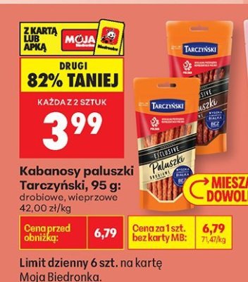 Kabanosy paluszki 95 g wieprzowe promocja w Biedronka