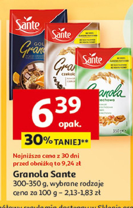 Płatki czekoladowe Sante granola promocja w Auchan
