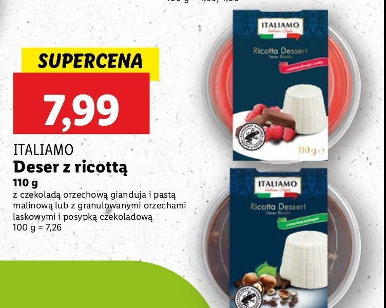 Deser z ricottą z czekoladą Italiamo promocja w Lidl