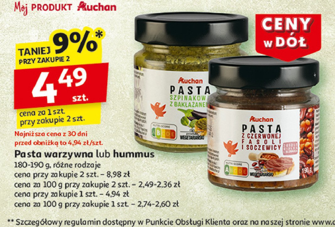 Pasta z czerwonej fasoli i soczewicy Auchan różnorodne (logo czerwone) promocja