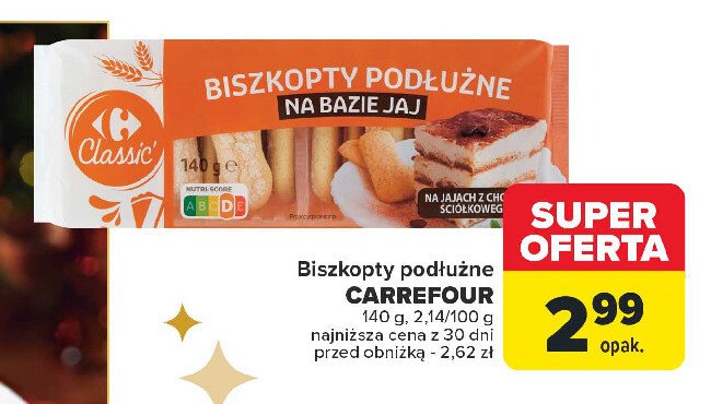 Biszkopty podłużne Carrefour classic promocja w Carrefour Market