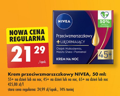 Krem ujędrniający na noc 45+ Nivea anti-wrinkle promocja w Biedronka