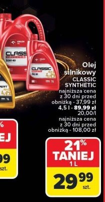 Olej silnikowy ORLEN CLASSIC SYNTHETIC 4,5 l promocja w Carrefour
