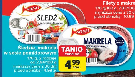 Śledź w sosie pomidorowym Graal promocja w Carrefour