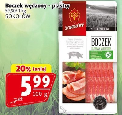 Boczek wędzony plastry 100 g SOKOŁÓW promocja w Prim Market