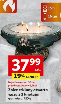Znicz szklany otwarta waza z 3 knotami promocja w Auchan