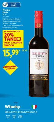 Wino Primitivo Puglia czerwone wytrawne promocja w Lidl