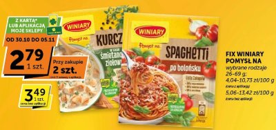 Fix Winiary Pomysł na Spaghetti do bolońsku, Kurczaka śmietanowo ziołowego promocja w Groszek