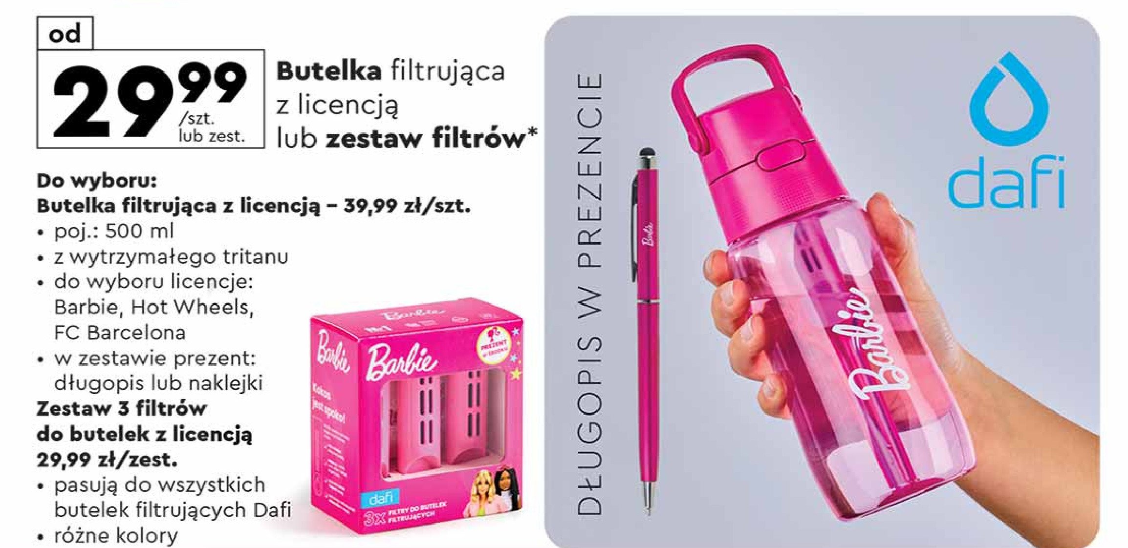 Butelka filtrująca barbie 500 ml + naklejki Dafi promocja