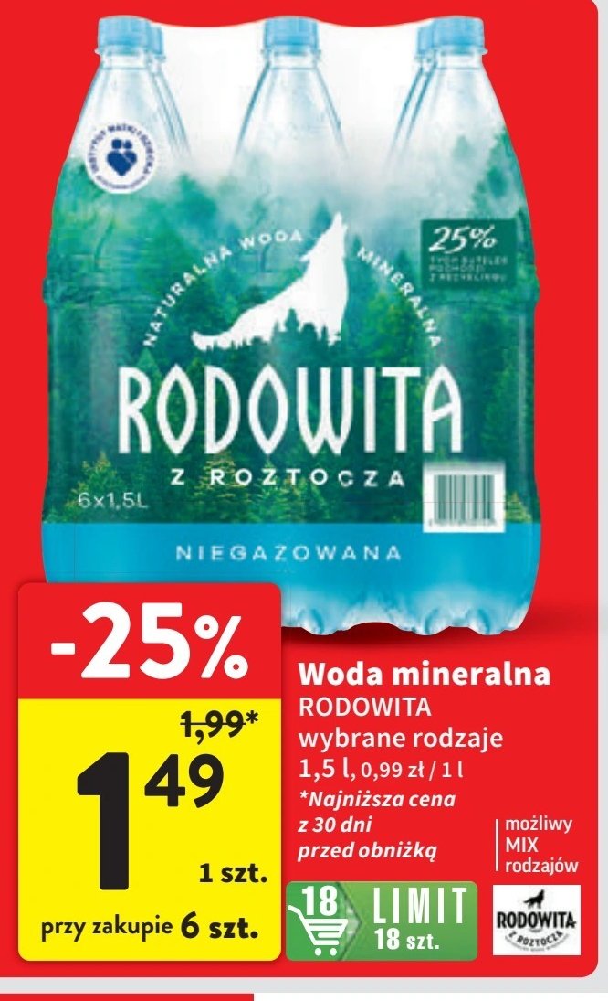 Woda niegazowana Rodowita z roztocza promocja w Intermarche