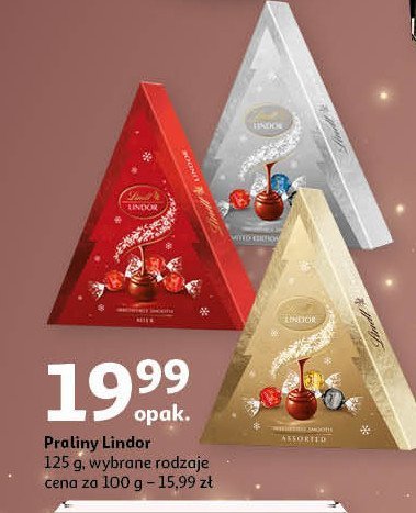 Bombonierka z czekoladkami z czekolady mlecznej, białej i gorzkiej z nadzieniem choinka Lindt lindor promocja