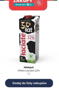 Mleko Łaciate 3,2% 1 l promocja w Dino