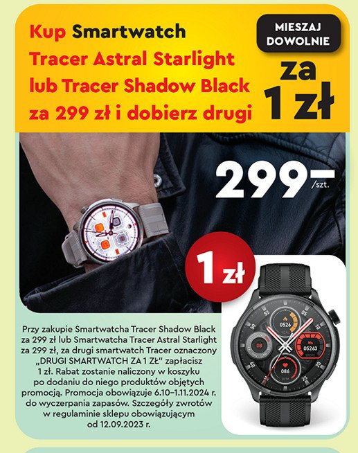 Smartwatch shadow black Tracer promocja w Biedronka