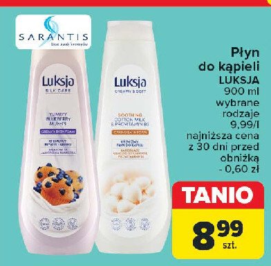 Płyn do kąpieli yummy blueberry muffin Luksja silk care promocja w Carrefour Market