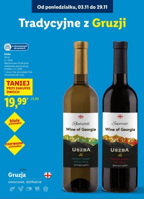 Wino Uszba Rkatsiteli białe półsłodkie Wine of Georgia promocja w Lidl